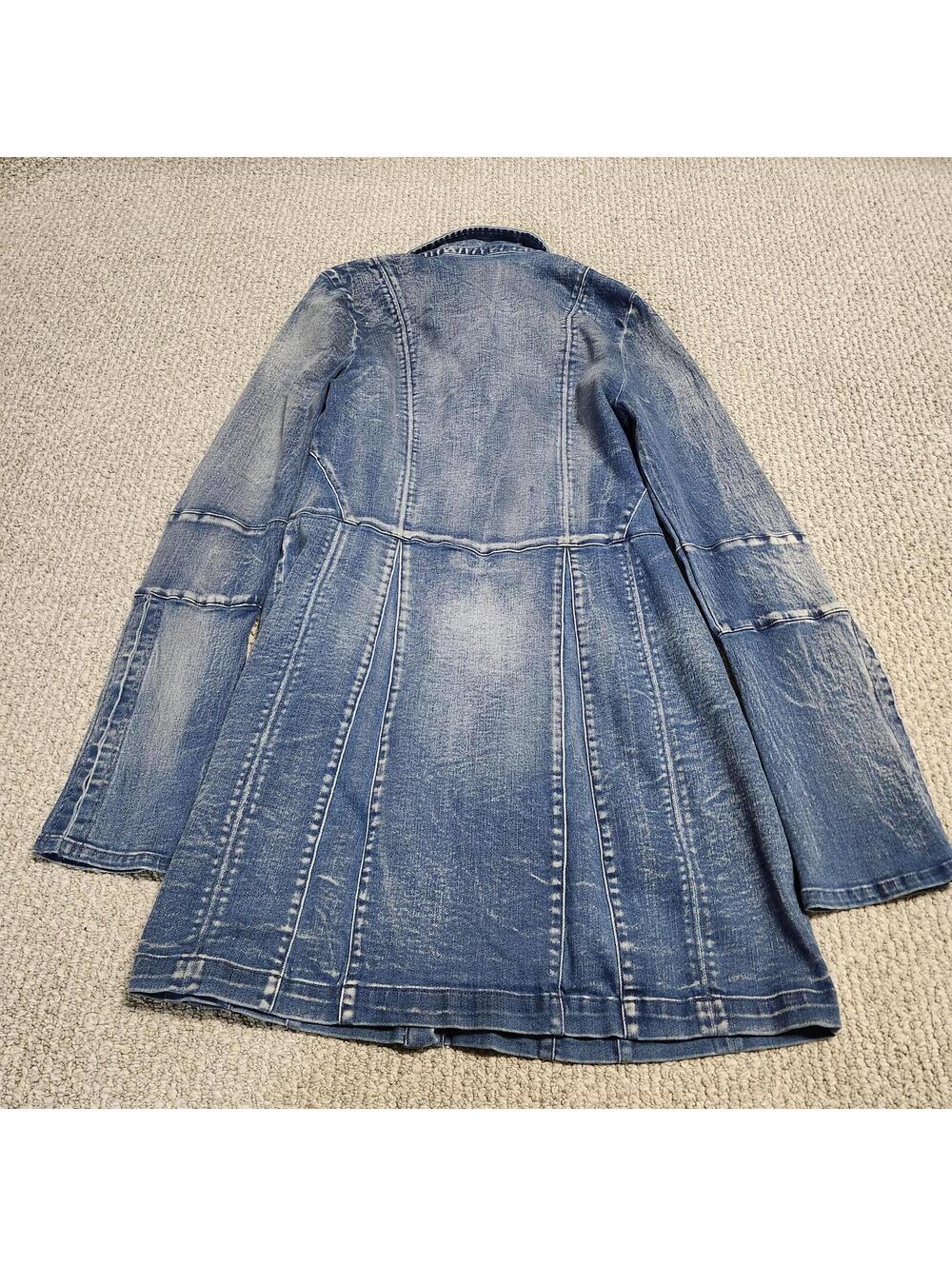 Free People Thea Denim Mini Snap Button-Up Dress Blue Size Medium Long Sleeve - Picture 5 of 11